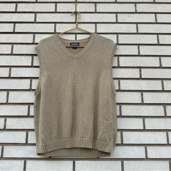 Lands End Beige Tan Cotton Knit V-Neck Sweater Vest - Picture 1 of 9